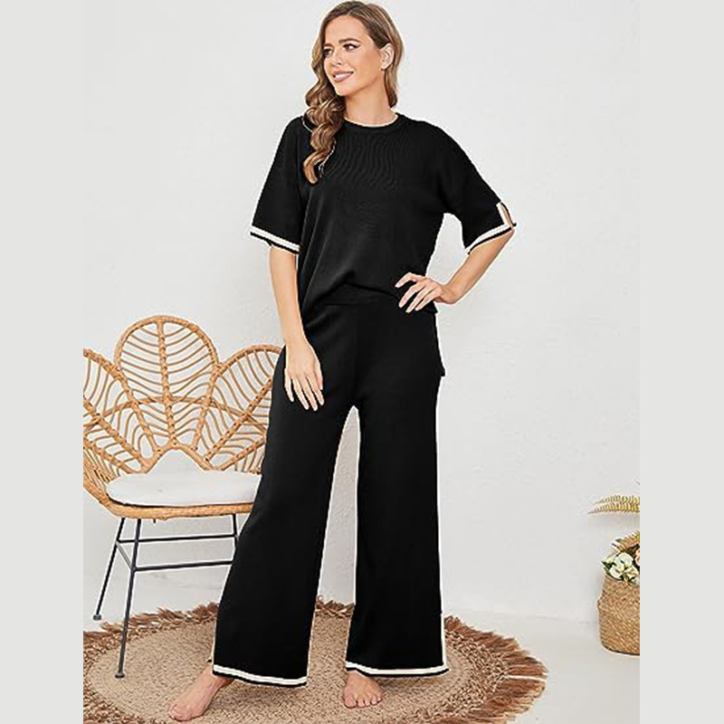 High Waist Slim Wide Leg Pants Women's Set
