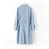 Long Sleeve Lapel Double Breasted Belt Denim Mid-Long Windbreaker Jacket 