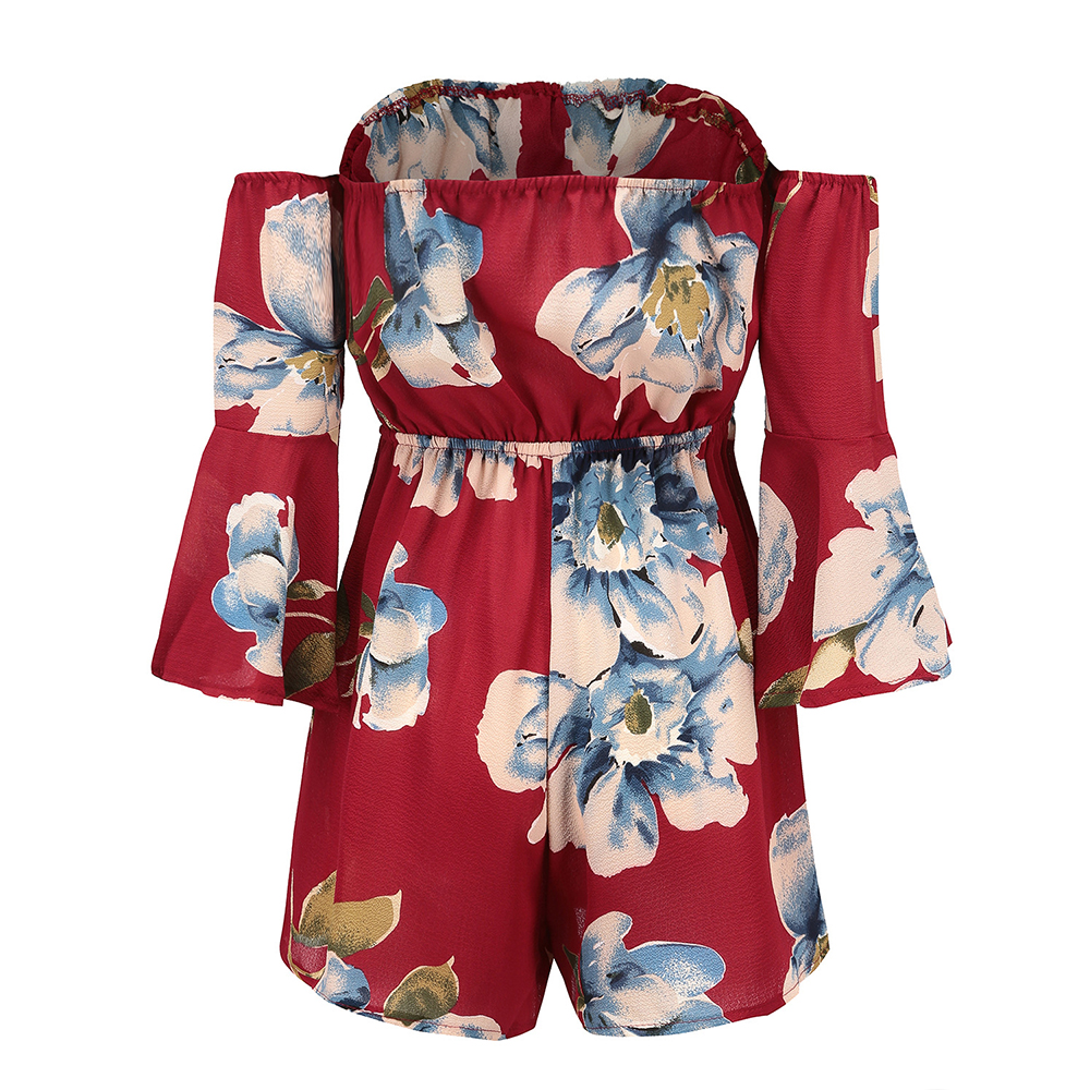 Sexy Jumpsuit Ladies Off The Shoulder Floral Print Jumpsuit