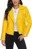 Faux Leather Jacket for Women, Moto Biker Motocycle Coat Lightweight Blazer 