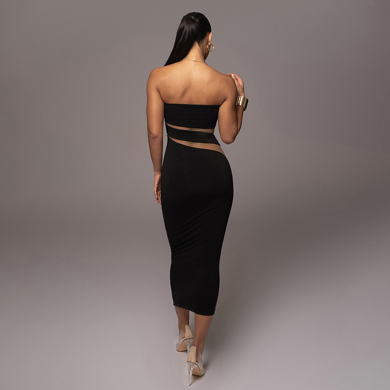 Womens Sexy Fashion Temperament Strapless Hollow Bag Hip Slim Dress Casual Dress Maxi Dresses for Women Casual