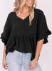 Womens Blouses Casual V Neck Ruffle Bell Half Sleeve Shirts Top