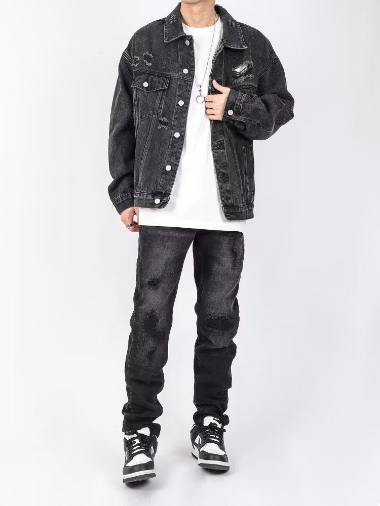 Men High Street Hip Hop Patchwork Jeans Pants Fashion Male Solid Loose Casual Straight Denim Trousers