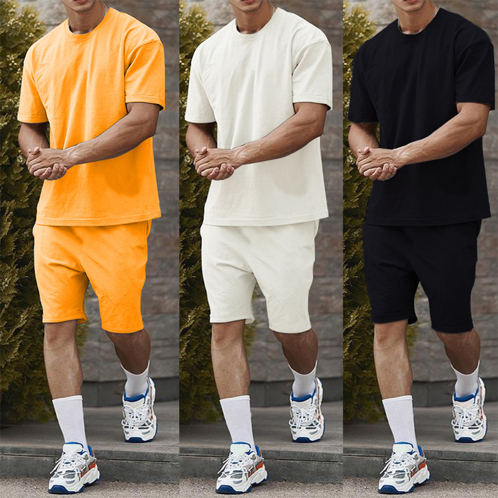 Men Casual Short Sleeve T-shirt Shorts Solid Tracksuit Set Men's 2 Pieces Sets