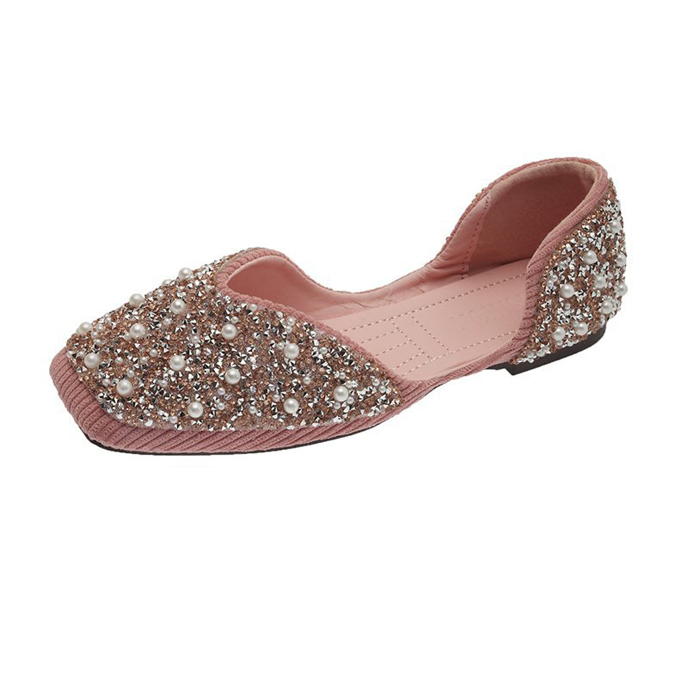 New Design Fashion Blingbling Women Pump Shoes Square Toe Comfortable Ladies Shoes Flats Loafer Shoes Women