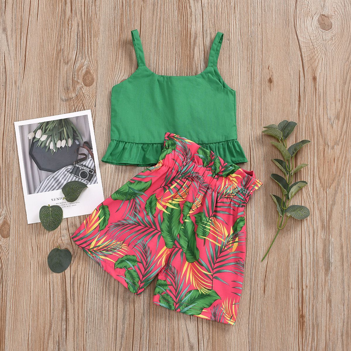 Children's Clothing Summer 2024 Girls' Sling Shirt Printed Shorts Suit Children Suit