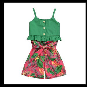 Children's Clothing Summer 2024 Girls' Sling Shirt Printed Shorts Suit Children Suit