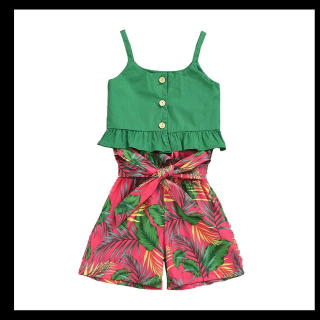 Children's Clothing Summer 2024 Girls' Sling Shirt Printed Shorts Suit Children Suit