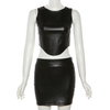 Pu Leather Women's Set Elegant Ladies 2 Piece Skirt Set