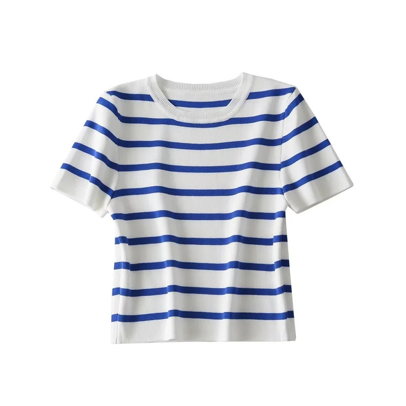 Fashion Short Ice Silk Knitted Top Sweater Vintage Short Sleeve Female Pullovers Chic Tops