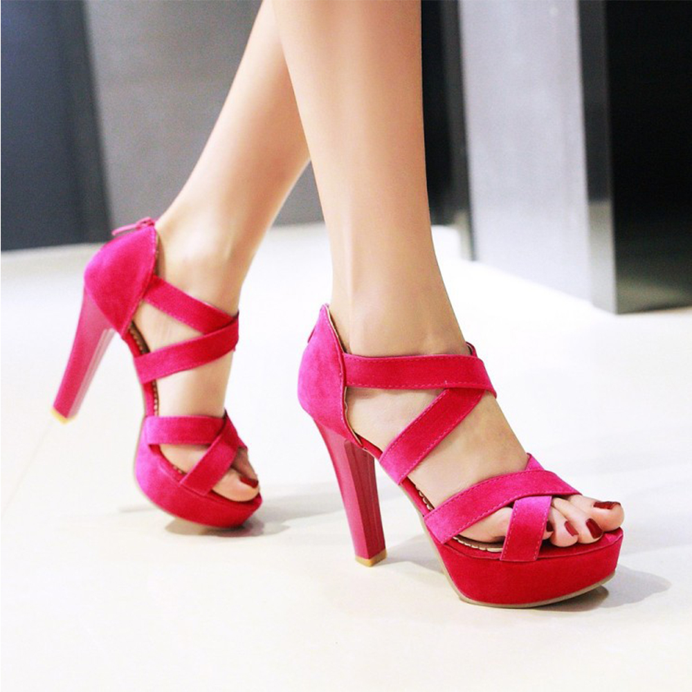 Fashionable in Stock Non-slip Roman Style Suede Cross Bandage Women High Heel Shoes