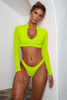 Women Sexy V-Neck Solid Color Long Sleeved Plunging Mesh Bikini Swimwear & Beachwear Custom Swimwear