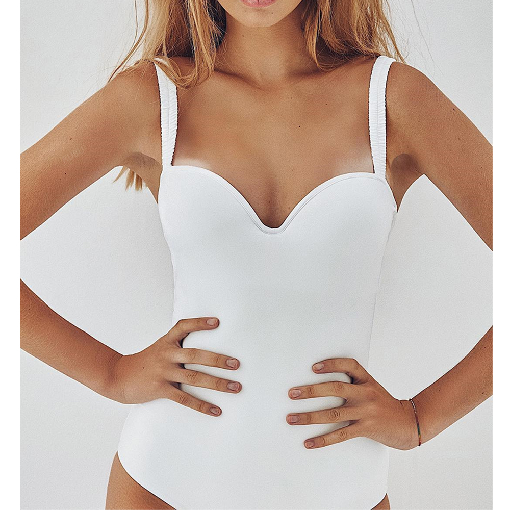Sexy Push Up One Piece Swimsuit Solid Black White Swimwear Women Swimming Suits Bikini Swimwear Bodysuit