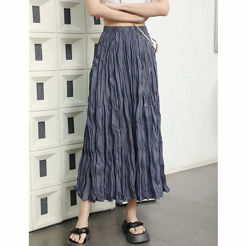 Wholesale Stylish Women Polyester High Waist Formal Long Maxi Pleated Skirt