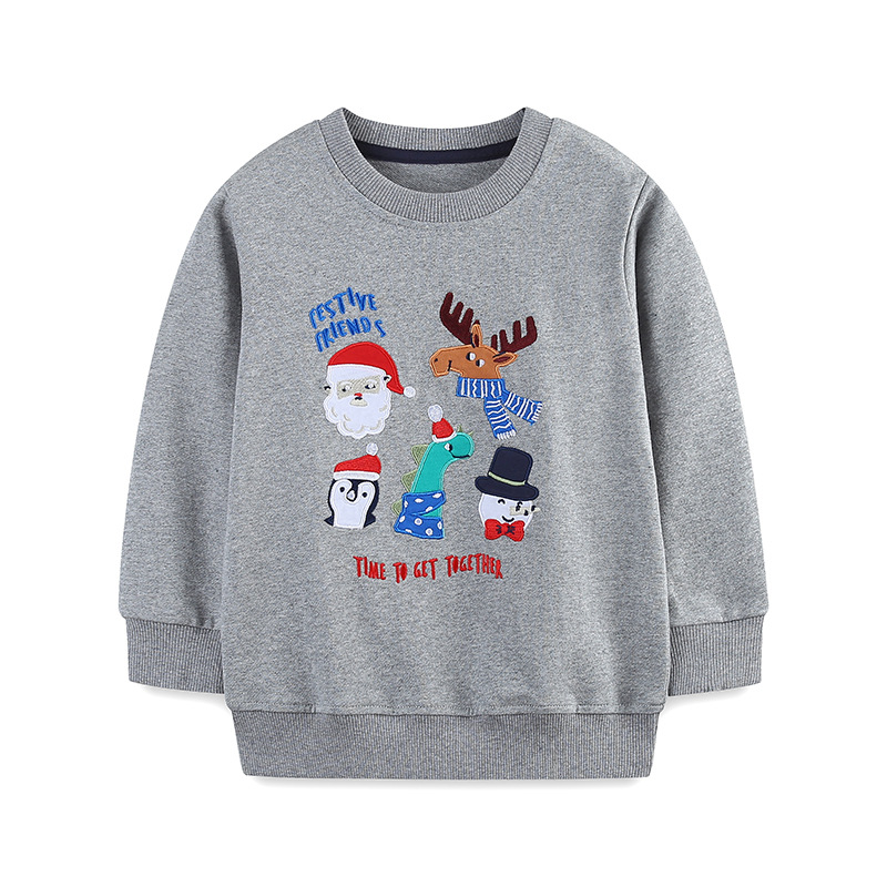 Children's Hoodie Cartoon Christmas Print Boys' Round Neck Hoodie Children's Long Sleeved Sweatshirt