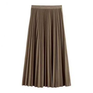 New Trendy High Waist Loose Long Skirt Women Solid Color Elegant Pleated Skirt