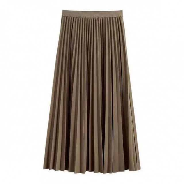 New Trendy High Waist Loose Long Skirt Women Solid Color Elegant Pleated Skirt