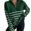Frenchy Striped Drop Shoulder Zipper Front Long-Sleeve Women's Top Zipper Pullover Sweater