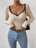 Women Long Sleeve T-Shirts Autumn Contrast Color Tops Sweater