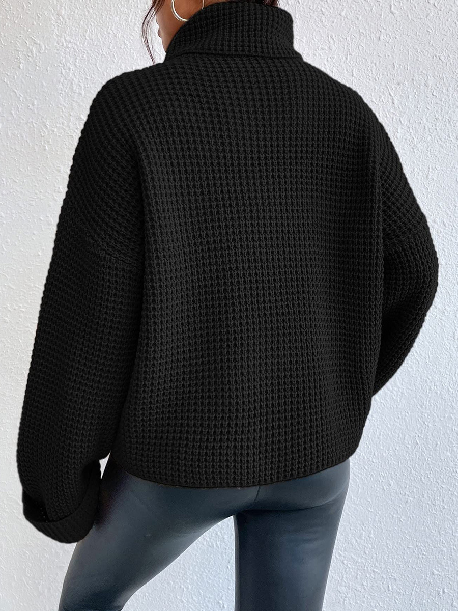 Turtleneck Drop Shoulder Waffle Knit Sweater