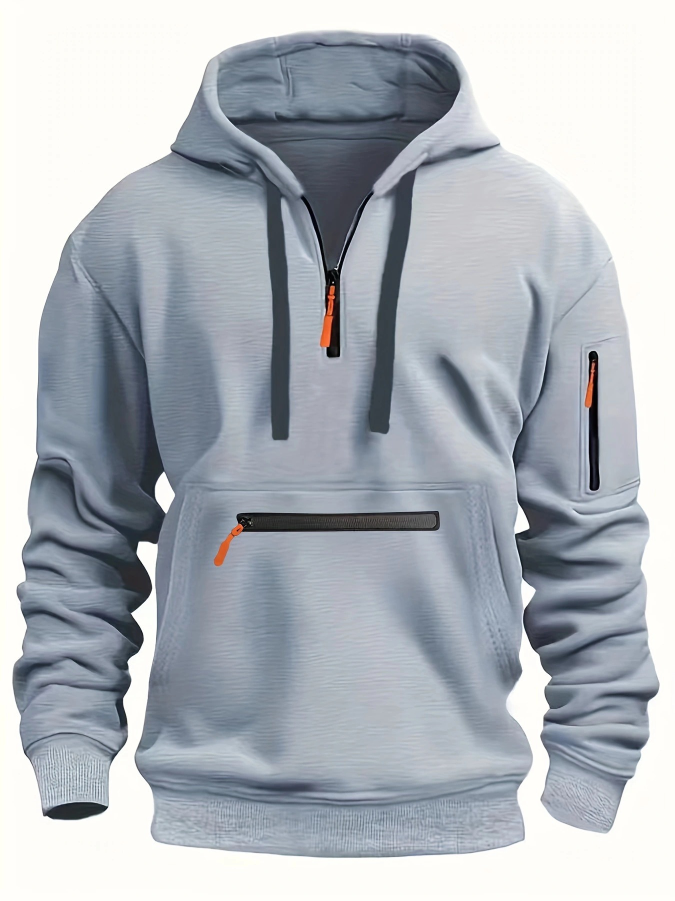 Men's Retro Work Sweatshirt Zip Multi Pocket Sweater Hoodie Hooded Jacket Casual Outerwear