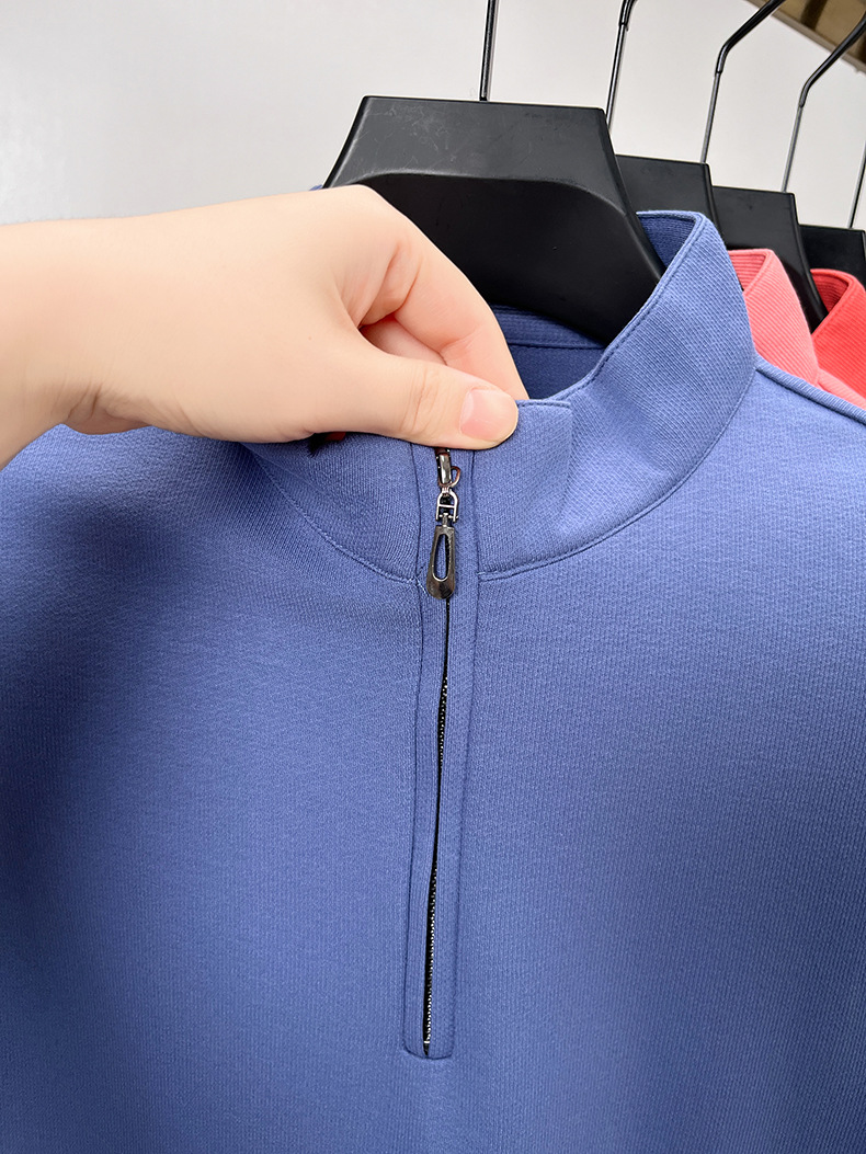 Men Casual Wear Long Sleeve Pullover Plain Solid Quarter Zip Shirts Color Quarter Zip Fleece Sweatshirt