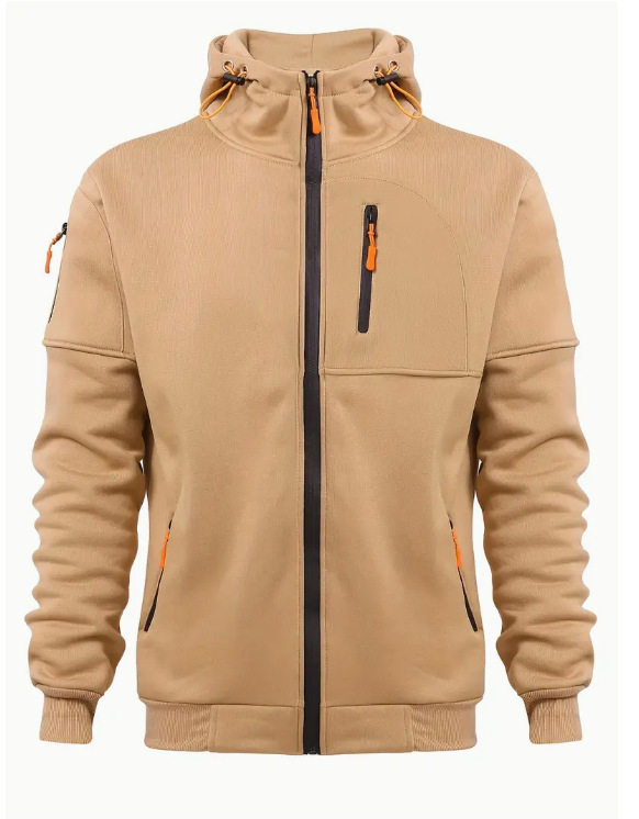 Men's Fashion Oversize Cotton Hoodie Custom Logo Embroidery Long Sleeve Pullover with Zipper 