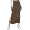 Women Pleated Solid Color High Waist Bodycon Skirts Casual Long Maxi A Line Pencil Skirts