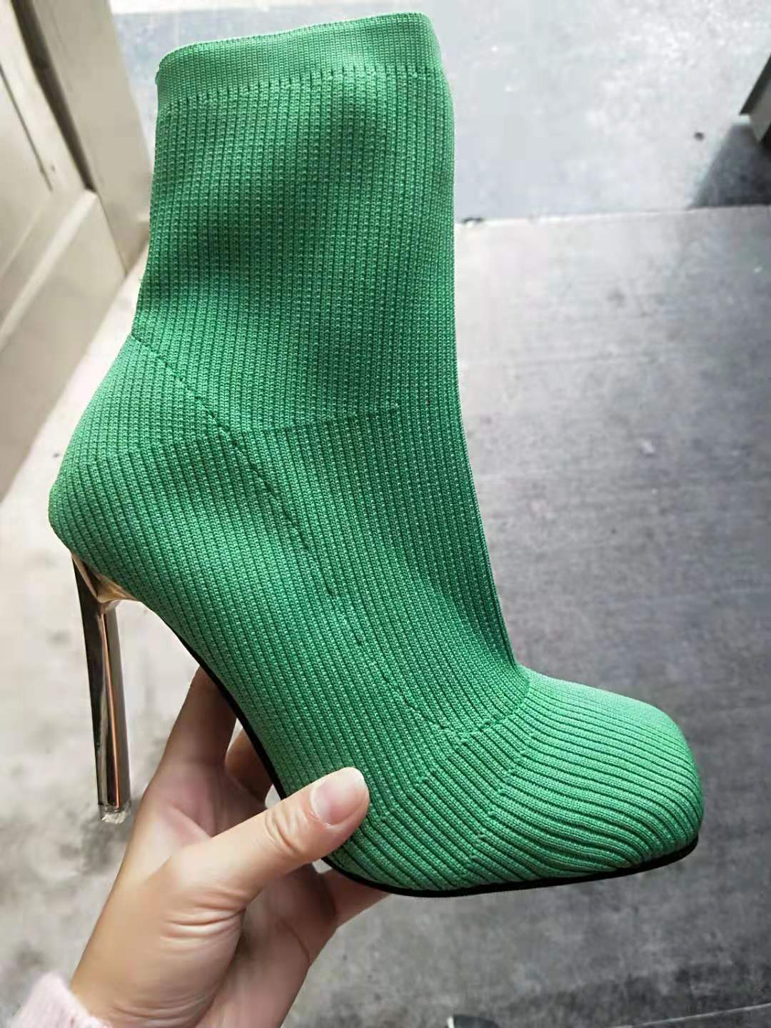 Stretch Heeled High Heel Boots Square Toe Sexy Stiletto Knitted Ankle Sock Boots for Women