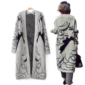 Women Fashion Cardigan Coat Autumn Winter Mid Length Knitwear Casual Elegant Lady Loose Sweater Coat