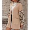 Leopard print jacquard spliced knitted cardigan fashionable lazy loose sweater for women