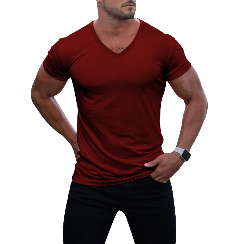 Men's V-Neck Short Sleeve Shorts Casual T-Shirt Suit Slim Male Summer Cross-border Two-piece Set Custom Men Gym Sports Sets