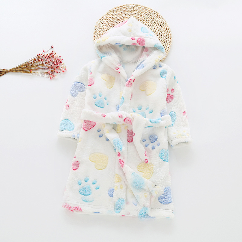 Kids Toddler Baby Boys Girls Cartoon Bathrobes Flannel Night-Robe Sleepwear