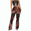 Women Stretch Latest Trendy High Street Tie Dye Baggy Pants With Ripped Fringe Design Chic Y2k Pants Women Streetwear