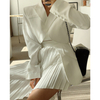 Long Sleeve Blazer Pocket Pleated Ladies 2 Piece Skirt Set Plus Size