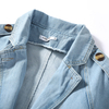 Long Sleeve Lapel Double Breasted Belt Denim Mid-Long Windbreaker Jacket 