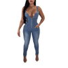 Women's High Elastic Bib Zipper Denim Jumpsuit Jean Pants
