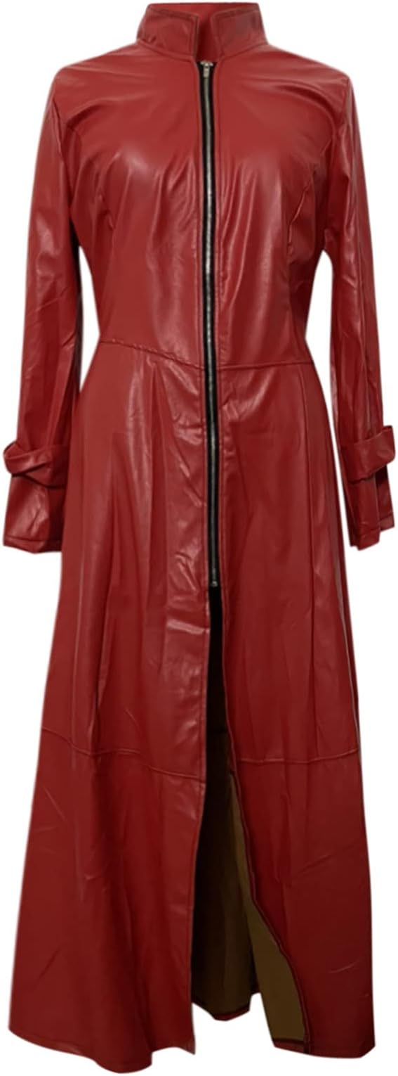  Women's Long Leather Jackets Slim Fit Motorcycle Jacket Faux Leather Trench Coat Full Zipper Jackets Trendy Outerwear