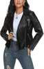 Faux Leather Jacket for Women, Moto Biker Motocycle Coat Lightweight Blazer 