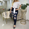 Square Collar Short Sexy Backless Top For Women Cut Out Knot Front Puff Sleeve Crop Blouse