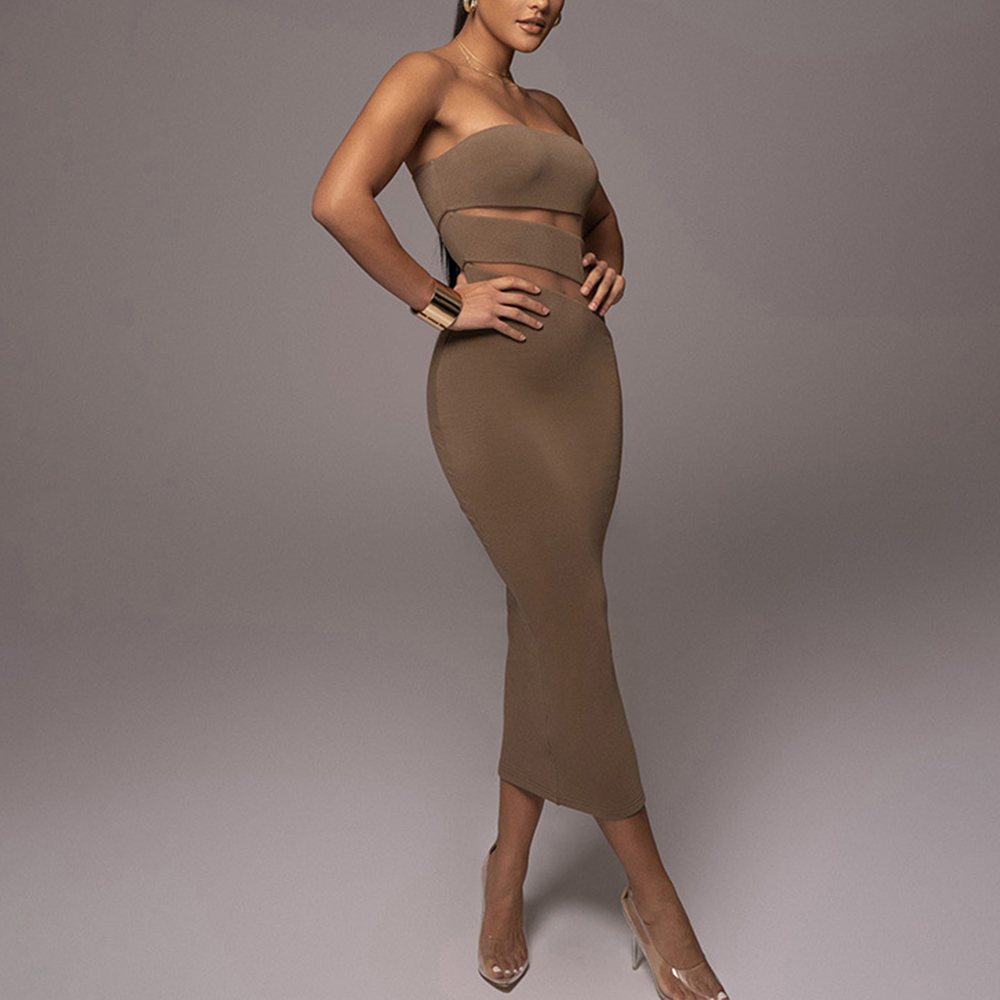 Womens Sexy Fashion Temperament Strapless Hollow Bag Hip Slim Dress Casual Dress Maxi Dresses for Women Casual
