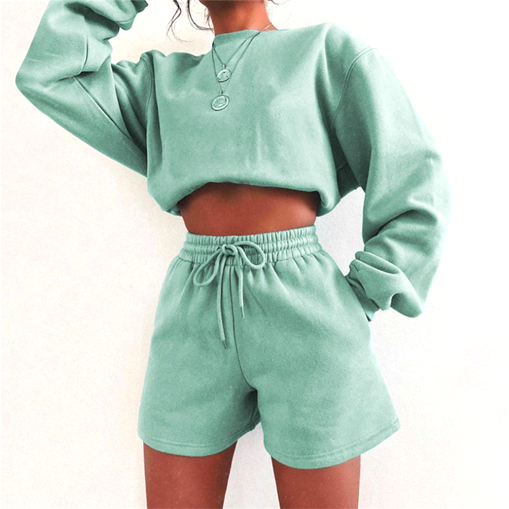 Sweatshirt Shorts Set Blank Custom Women Sweat Suits Set With Logo