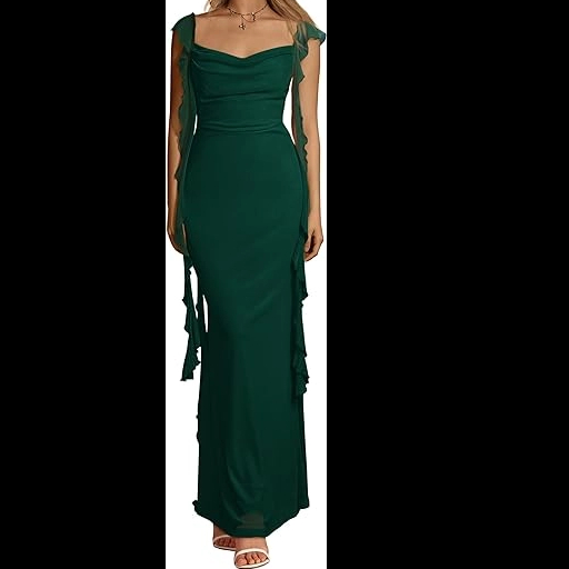 Womens Sleeveless Ruffle Party Maxi Bodycon Dresses