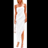 Womens Strapless Tube Asymmetrical Ruffle Maxi Bodycon Dress