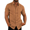 Mens Linen Blouse Short Sleeve Summer Solid Comfortable Pure Cotton And Linen Casual Loose Holiday Shirts