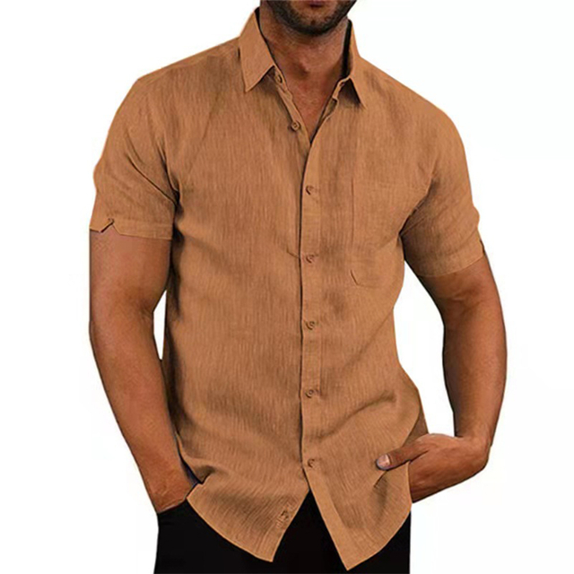 Mens Linen Blouse Short Sleeve Summer Solid Comfortable Pure Cotton And Linen Casual Loose Holiday Shirts