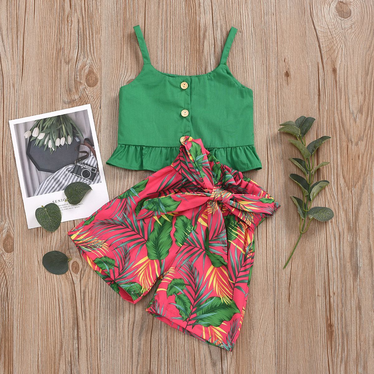 Children's Clothing Summer 2024 Girls' Sling Shirt Printed Shorts Suit Children Suit
