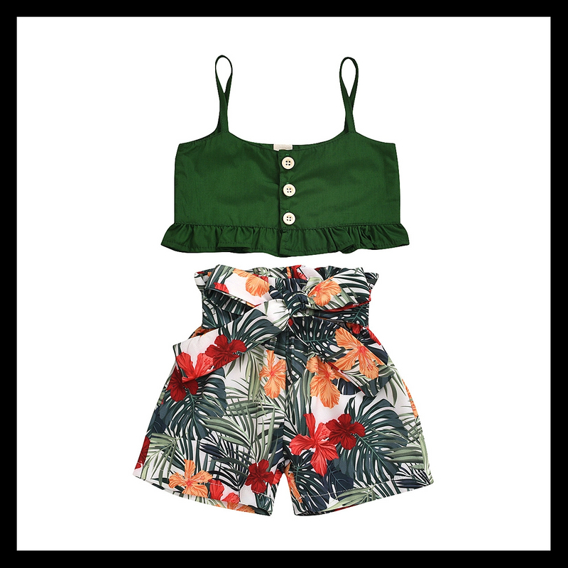 Toddler Kids Baby Girls Summer Outfits Clothes Girls T-shirt Leaves Short Pants Casual 2PCS Set