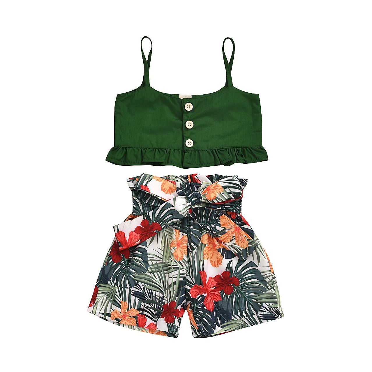 Toddler Kids Baby Girls Summer Outfits Clothes Girls T-shirt Leaves Short Pants Casual 2PCS Set