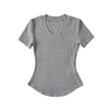 Basic Crew Neck Curve Bottom Short Sleeve Cotton Spandex Rib Stretchy Women T Shirts
